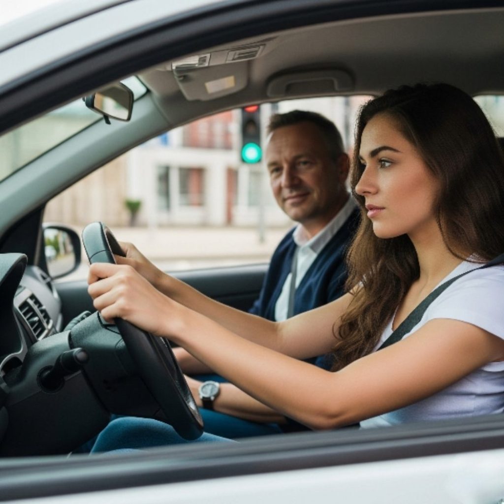 Young woman taking Driving Test in Murphy with instructor in car