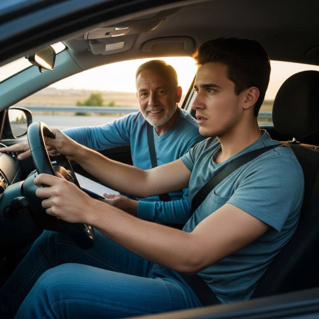 Driving test near Las Colinas with student and instructor