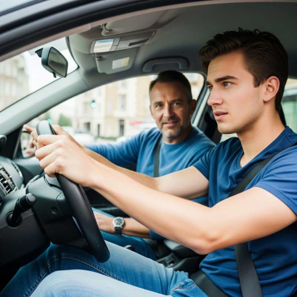 Driving school near me – certified instructor training student behind the wheel.